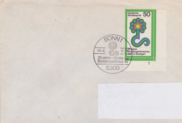 BUND 927 Standard-Ersttagsbrief <Bundesgartenschau> mit Sonderstempel Bonn 1 vom 14-04-1977