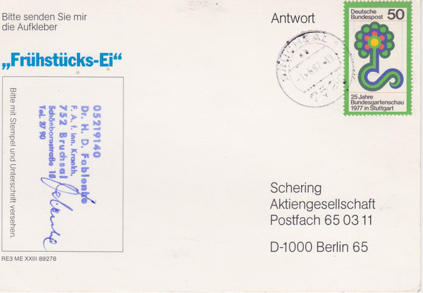 BUND 927 Standard-Postkarte < 25 Jahre Bundesgartenschau> Tagesstempel Bruchsal vom 01-06-1982