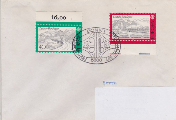 BUND 934, 935 Standard-Ersttagsbrief <Europa, Landschaften> mit Sonderstempel Bonn 1 vom 17-05-1977