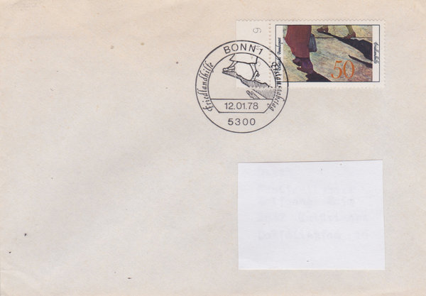 BUND 957 Standard-Ersttagsbrief <Friedlandhilfe> mit Ersttags-Sonderstempel Bonn 1 vom 12-01-1978