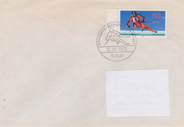 BUND 958 Standard-Ersttagsbrief <Sporthilfe> mit Ersttags-Sonderstempel Bonn 1 vom 12-01-1978