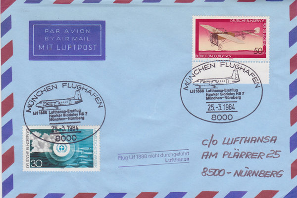 Bund 775, 1006 Erstflug-Luftpostbrief München/Nürnberg <Umweltschutz> Sonderstempel 25-03-1984