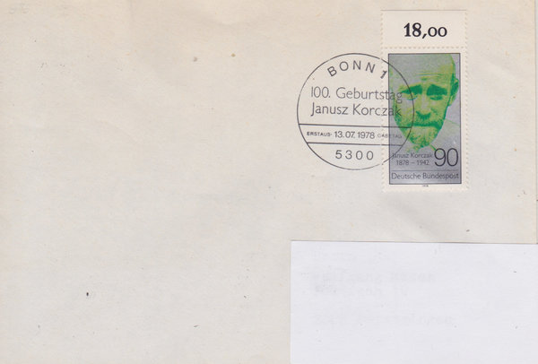 BUND 973 Standard-Ersttagsbrief <Dr. Janusz Korczak>  Erststtags-Sonderstempel Bonn 1 vom 13-07-1978