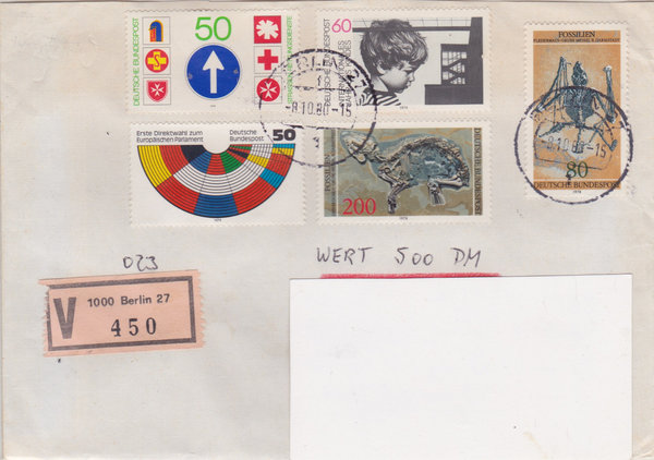 BUND 974, 975, 1000, 1002, 1004, Wertbrief <Fossilien ua> mit Tagesstempel Berlin vom 08-10-1980