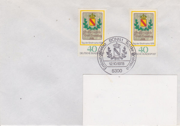 BUND 980 (2x) Standard-Ersttagsbrief <Tag der Briefmarke> Ersttags-Sonderstempel Bonn vom 12-10-1978