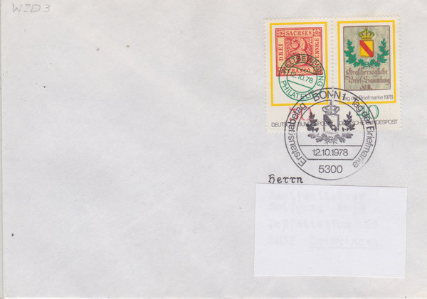 BUND 981, 980 WZD3 Standard-Ersttagsbrief <Tag der Briefm.> Ersttags-Sonderstempel Bonn 12-10-1978