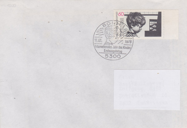 BUND 1000 Standard-Ersttagsbrief <Jahr des Kindes> mit Ersttags-Sonderstempel Bonn vom 11-01-1979