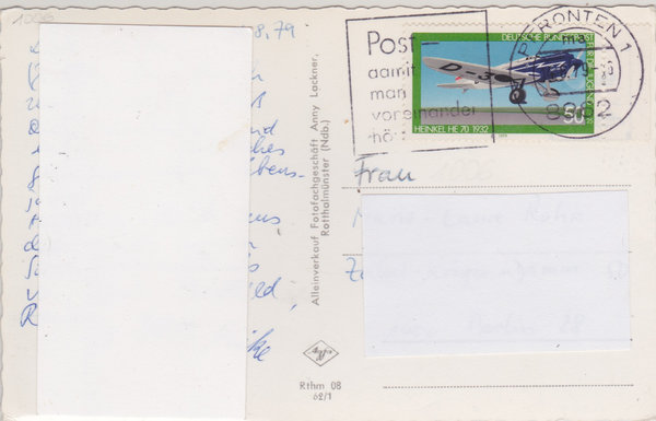 BUND 1006 Standard-Postkarte <Jugend, Luftfahrt> mit Tagesstempel 8962 Pfronten 1 vom 16-08-1979