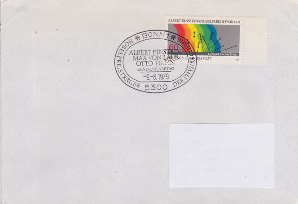 BUND 1019 Standard-Ersttagsbrief <Nobelpreisträger> mit Ersttags-Sonderstempel Bonn vom 09-08-1979