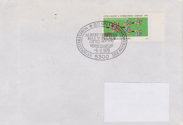 BUND 1020 Standard-Ersttagsbrief <Nobelpreisträger> mit Ersttags-Sonderstempel Bonn vom 09-08-1979