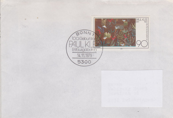 BUND 1029 Standard-Ersttagsbrief <100. Geburtstag Paul Klee> Ersttags-Sonderstempel Bonn 14-11-1979