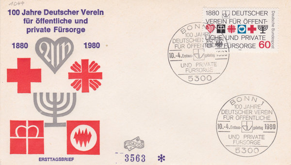 BUND 1044 Ersttagsbrief FDC <Fürsorge> mit Ersttags-Sonderstempel Bonn 1 vom 10-04-1980