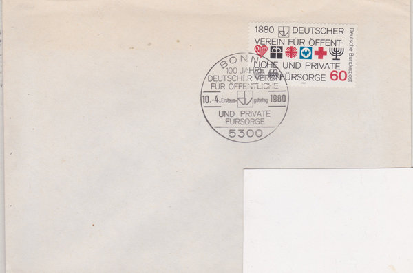 BUND 1044 Standard-Ersttagsbrief <Fürsorge> mit Ersttags-Sonderstempel Bonn 1 vom 10-04-1980