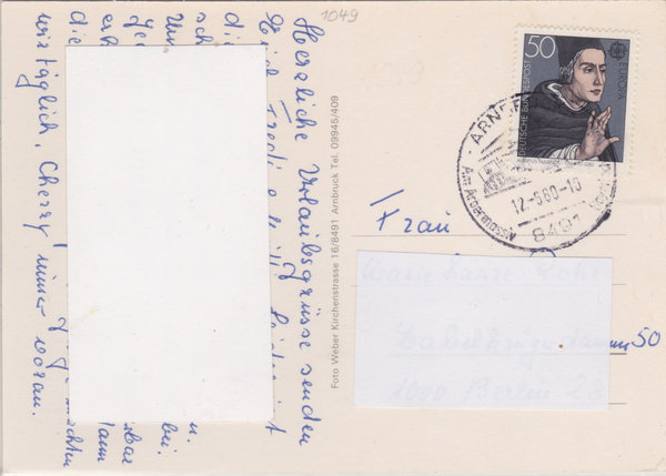 BUND 1049 Standard-Postkarte <Persönlichkeiten> mit Tagesstempel Arnbruck vom 12-06-1980