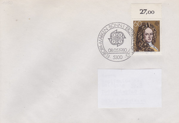 BUND 1050 Standard-Ersttagsbrief <Persönlichkeiten> mit Ersttags-Sonderstempel Bonn vom 08-05-1980