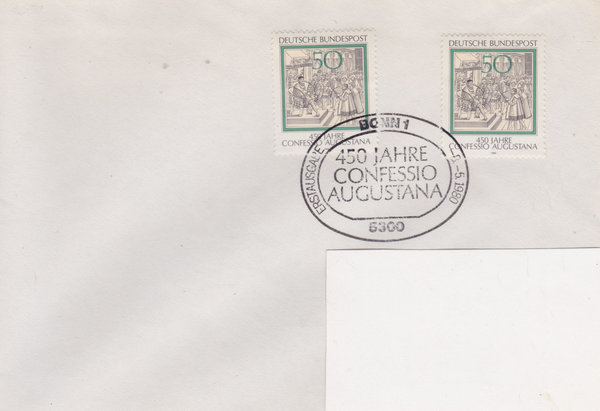BUND 1051 (2x) Standard-Ersttagsbrief <Augsburg. Bekenntnis> Ersttags-Sonderstempel Bonn 08-05-1980