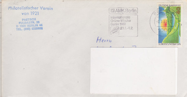 BUND 1052 Standardbrief <Naturschutzgebiete> mit Maschinen-Werbestempel Berlin 11 vom 08-01-1981