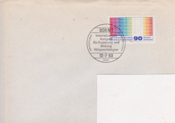BUND 1053 Standard-Ersttagsbrief <Hörgeschädigten-Kongreß> Ersttags-Sonderstempel Bonn 10-07-1980