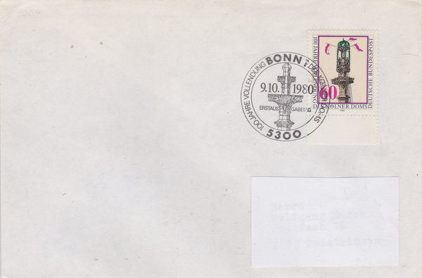BUND 1064 Standard-Ersttagsbrief <Kölner Dom> mit Ersttags-Sonderstempel Bonn 1 vom 09-10-1980