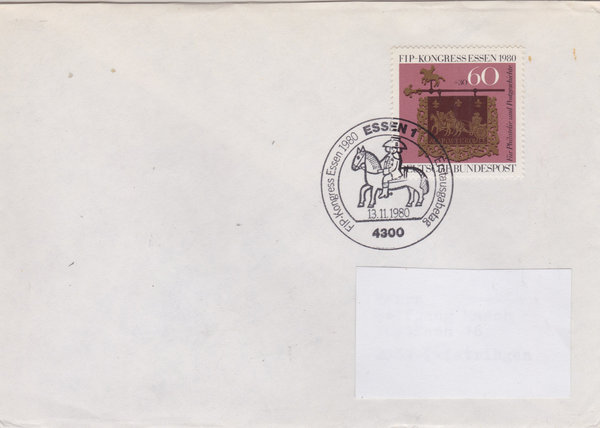 BUND 1065 Standard-Ersttagsbrief <FIP in Essen> mit Ersttags-Sonderstempel Essen 1 vom 13-11-1980