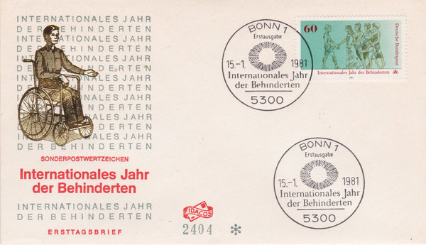 BUND 1083 Ersttagsbrief FDC <Jahr der Behinderten> Ersttags-Sonderstempel Bonn vom 15-01-1981
