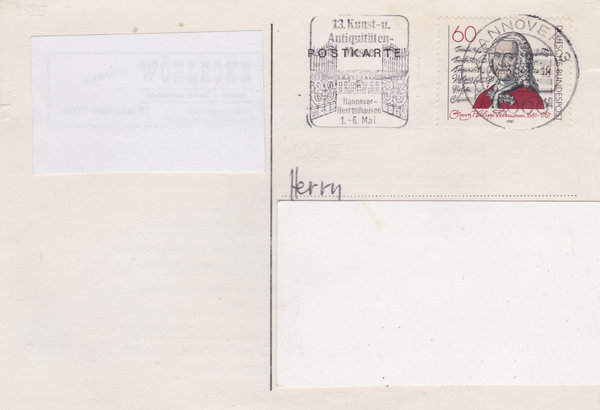 BUND 1085 Standard-Postkarte <Georg Philipp Telemann> mit Werbestempel Hannover vom 24-03-1982
