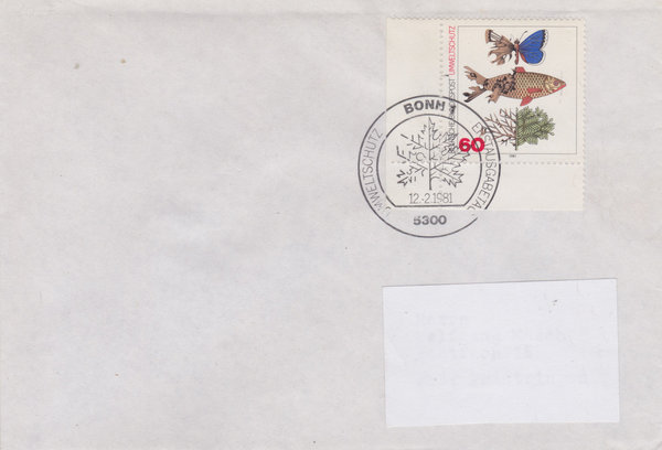 BUND 1087 Standard-Ersttagsbrief <Umweltschutz> mit Ersttags-Sonderstempel Bonn 1 vom 12-02-1981