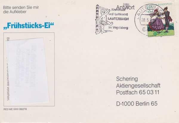 BUND 1096 Standard-Postkarte <Europa, Folklore> Maschinen-Werbestempel Lauterbach vom 28-05-1982
