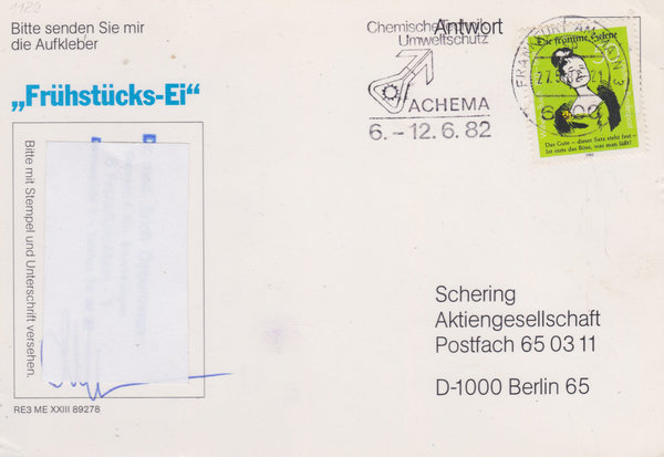 BUND 1129 Standard-Postkarte <150. Geburtstag Wilhelm Busch> Werbestempel Frankfurt 27-05-1982
