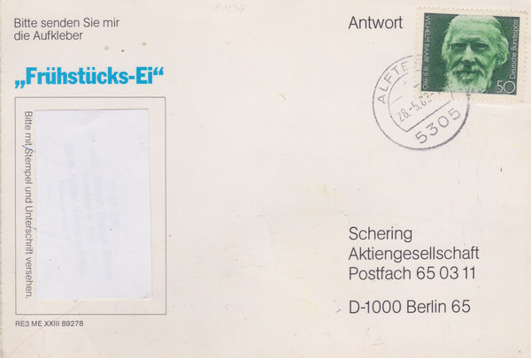 BUND 1104 Standard-Postkarte <150. Geburtstag Wilhelm Raabe> Tagesstempel Alfter vom 28-05-1982