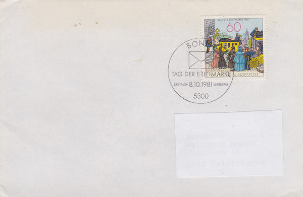 BUND 1112 Standard-Ersttagsbrief <Tag der Briefmarke 1981> Ersttags-Sonderstempel Bonn 08-10-1981