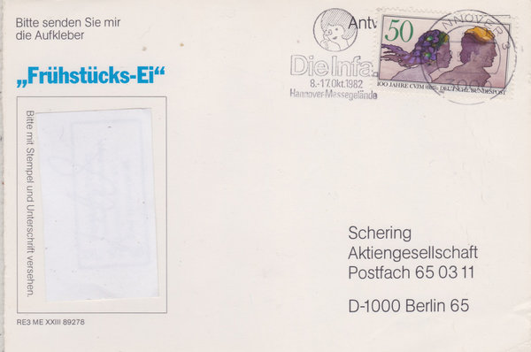BUND 1133 Standard-Postkarte <100 Jahre CVJM> mit Maschinen-Werbestempel Hannover 27-05-1982