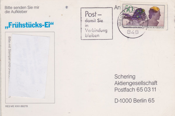 BUND 1133 Standard-Postkarte <100 Jahre CVJM> mit Maschinen-Werbestempel Weiden vom 01-06-1982