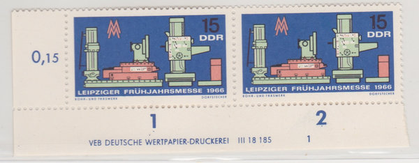 DDR 1160 (2x) Leipziger Frühjahrsmesse  mit DV VEB DEUTSCHE WERTPAPIER-DRUCKEREI 1 III 18 185 **