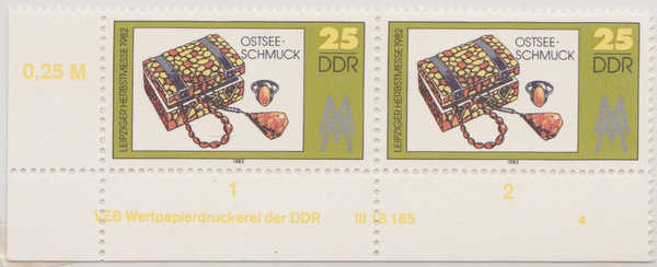 DDR 2734 (2x) WPD, Leip. Herbstmesse mit DV VEB Deutsche Wertpapierdruckerei der DDR III 18 185 4 **