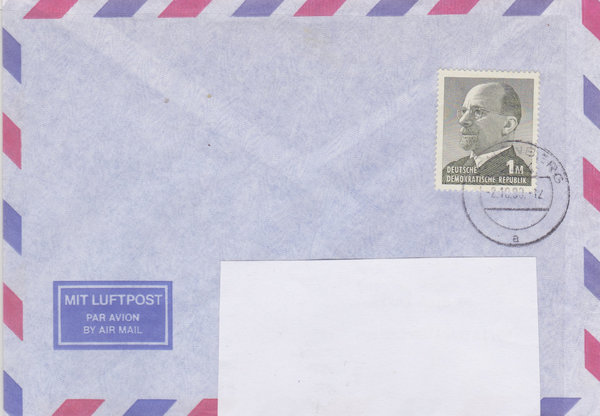 DDR 1481, Luftpostbrief (VGO) mit Letzttag-Tagesstempel vom 2-10-1990, portogerecht