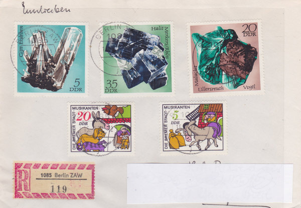 DDR 1717, 1720, 1737, 1739, 1741, Einschreibebrief mit Tagesstempel vom 15-8-1972, portogerecht
