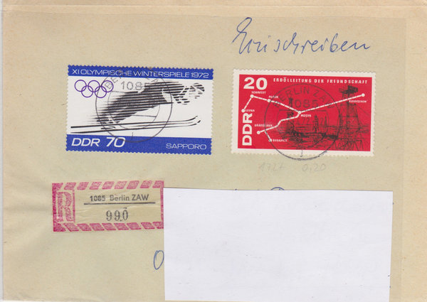 DDR 1227, 1730, Einschreibebrief mit Tagesstempel vom 7-4-1972