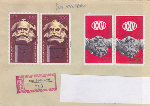 DDR 1667, 1706, Einschreibebrief mit Tagesstempel vom 6-3-1972, (Ost/West)