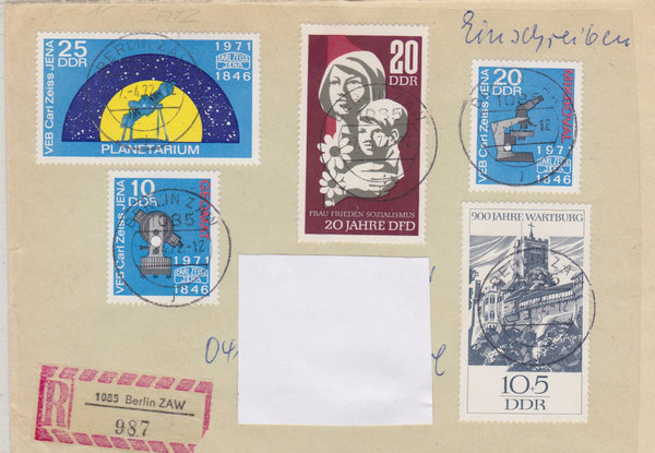 DDR 1233, 1256, 1714-1716, Einschreibebrief mit Tagesstempel vom 7-4-1972, portogerecht, (Ost/West)