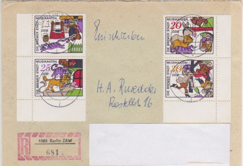 DDR 1719, 1720, 1721, 1722, Einschreibebrief mit Tagesstempel vom 4-5-1972,  (Ost/West)