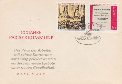 DDR 1655, 1658, Ersttagsbrief FDC mit Sonderstempel: 100 Jahre Pariser Kommune vom 9-3-1971