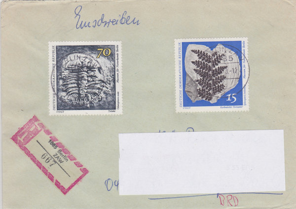 DDR 1823, 1827, Einschreibebrief mit Tagesstempel vom 9-3-1973, portogerecht, (Ost/West)
