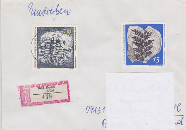 DDR 1823, 1827, Einschreibebrief mit Tagesstempel vom 10-10-1974, portogerecht, (Ost/West)