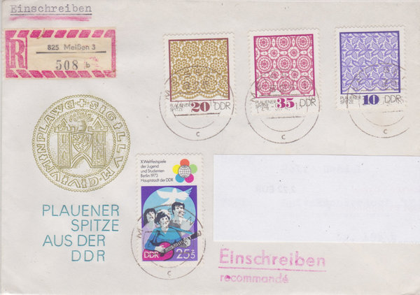 DDR 1830, 1963, 1964, 1966, Einschreibebrief auf Sonderkuvert mit Tagesstempel vom 24-9-1974