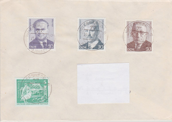 DDR 1842, 1915, 1916, 1917, Standardbrief mit Tagesstempel vom 20-6-1975, portogerecht, (Ost/West)