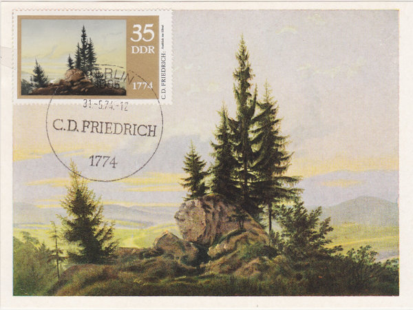 DDR 1961, Standard-Postkarte mit Sonderstempel C.D.Friedrich vom 31-5-1974, nicht zuadressiert
