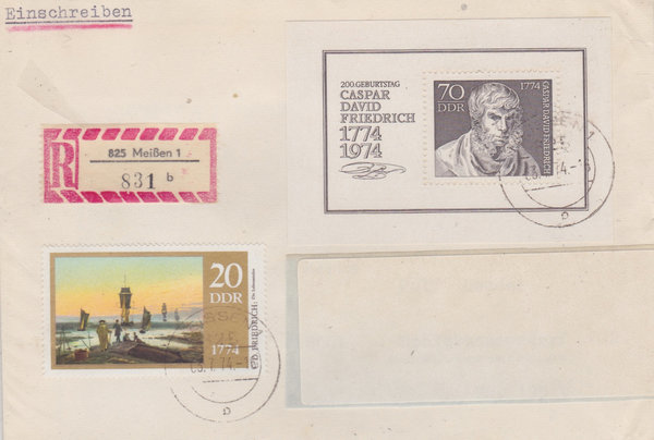 DDR 1959 + 1962 Block 40, Einschreibebrief mit Tagesstempel vom 03-7-1974, portogerecht, (Ost/Ost)
