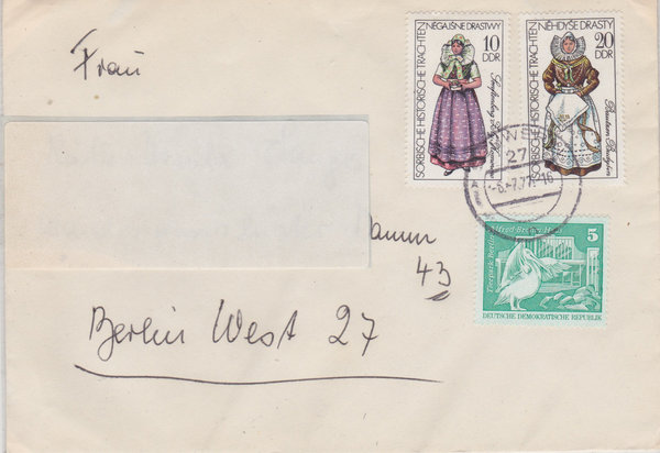 DDR  1842, 2210, 2211, Standardbrief mit Tagesstempel vom 08-7-1977, portogerecht, (Ost/West)