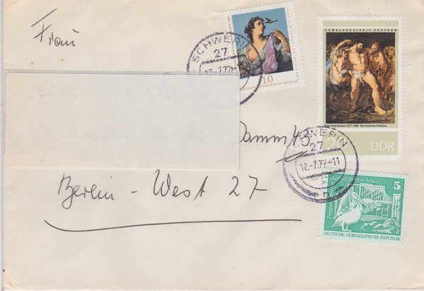 DDR 1842, 2193, 2231, Standardbrief mit Tagesstempel vom 12-7-1977, portogerecht, (Ost/West)